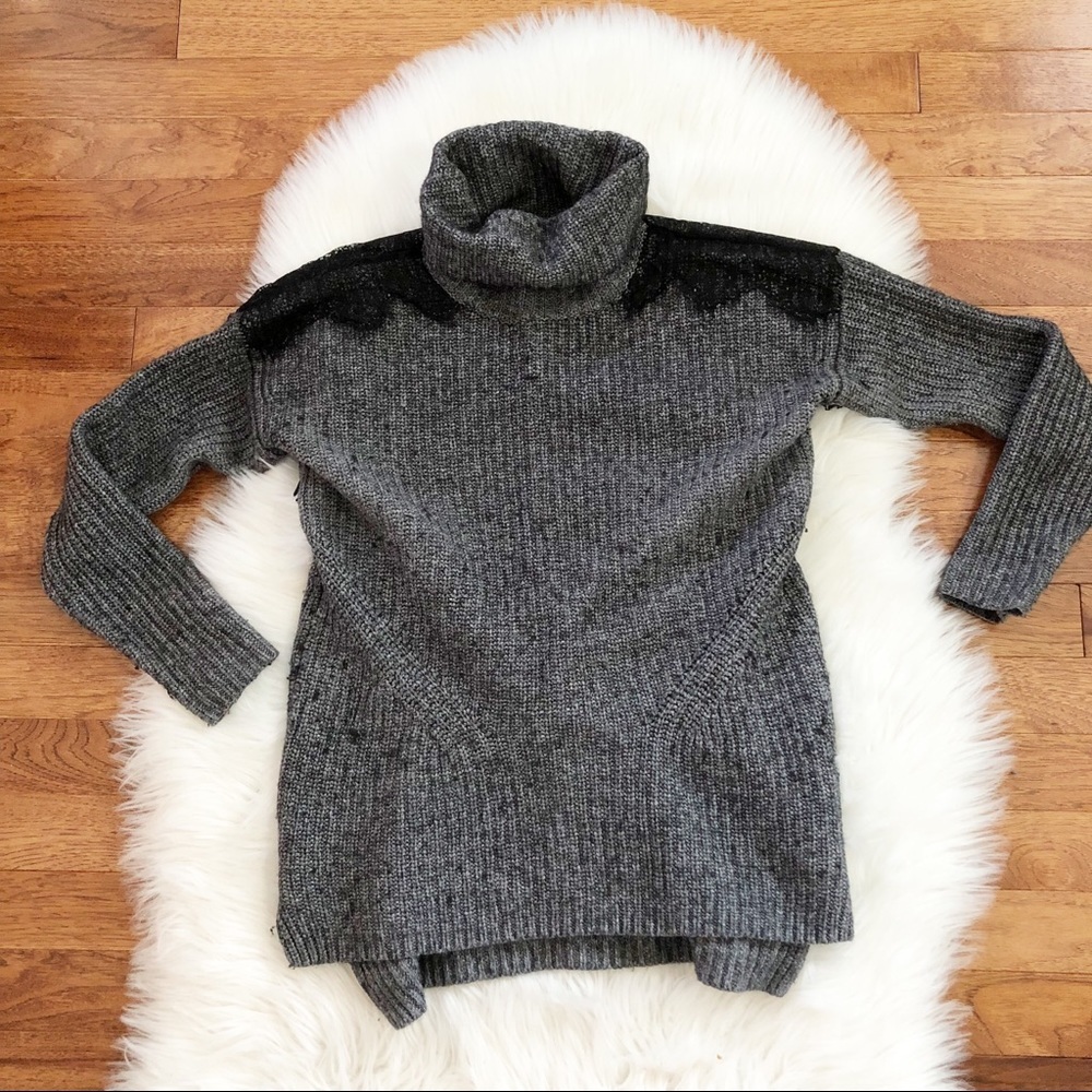 LOFT Gray and Black Turtleneck Sweater